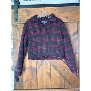 Harold's women’s small red and black buffalo plaid cropped utility jacket